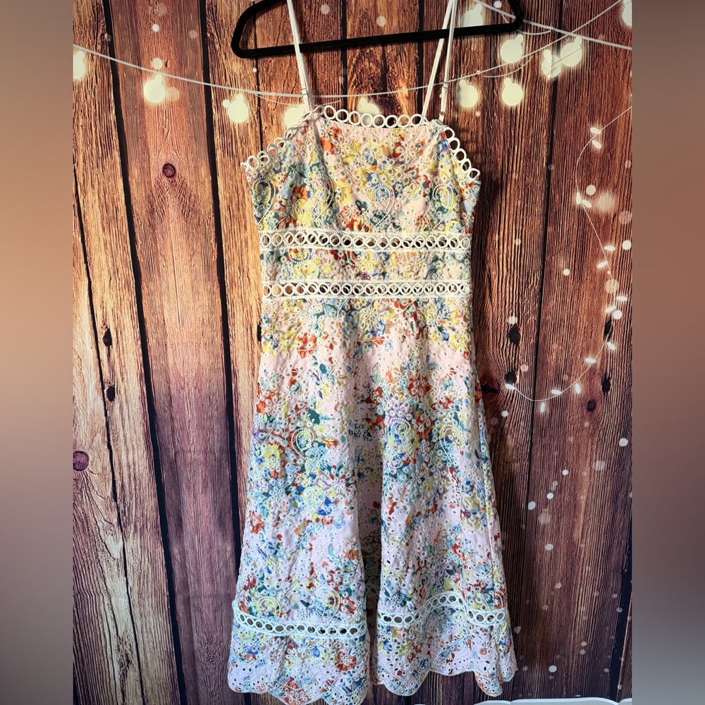 Floral lace embroidered floral spring destination cocktail dress - Wenias